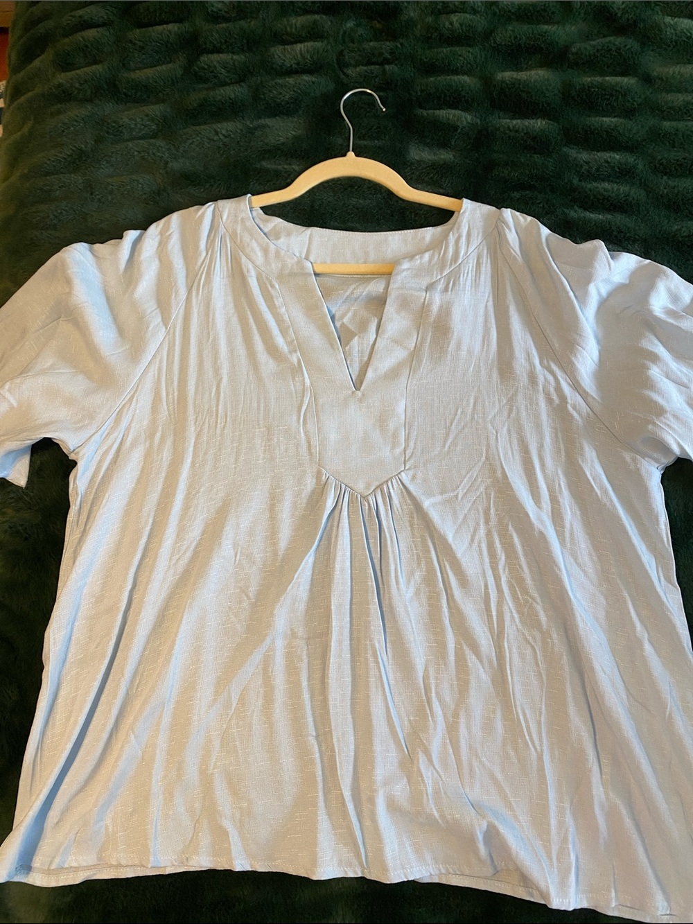 SHEIN Light Blue V-Neck Pleat Front Tunic Top